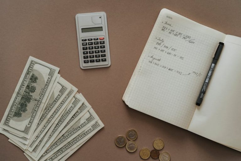 Calculator notebook and money for monthly SIP investment planning