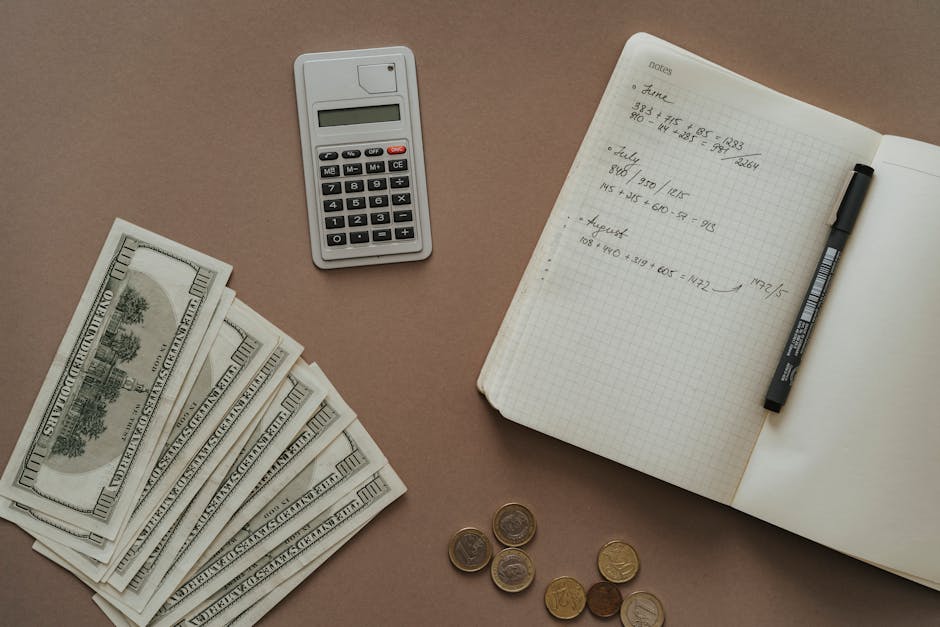 Calculator notebook and money for monthly SIP investment planning